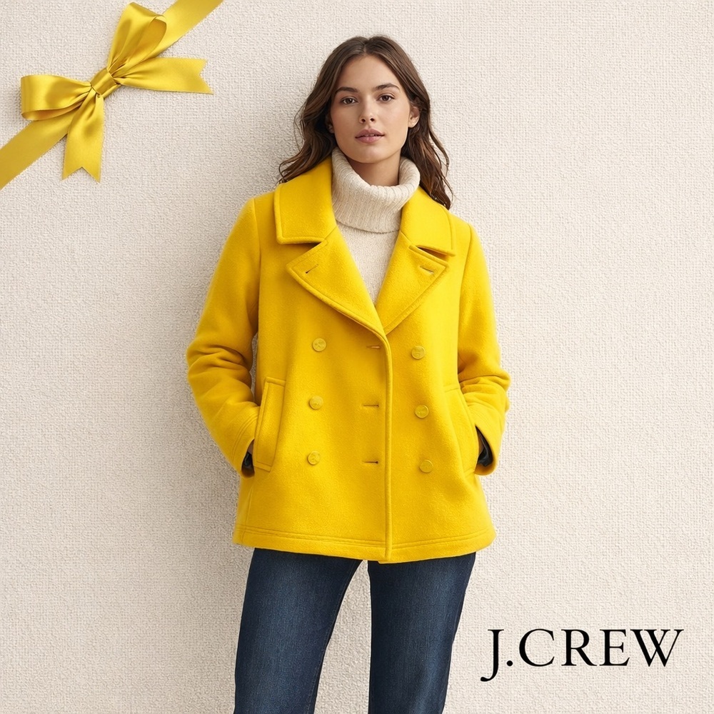 J.Crew Stadium Cloth Wool Peacoat Yellow OP Petite
